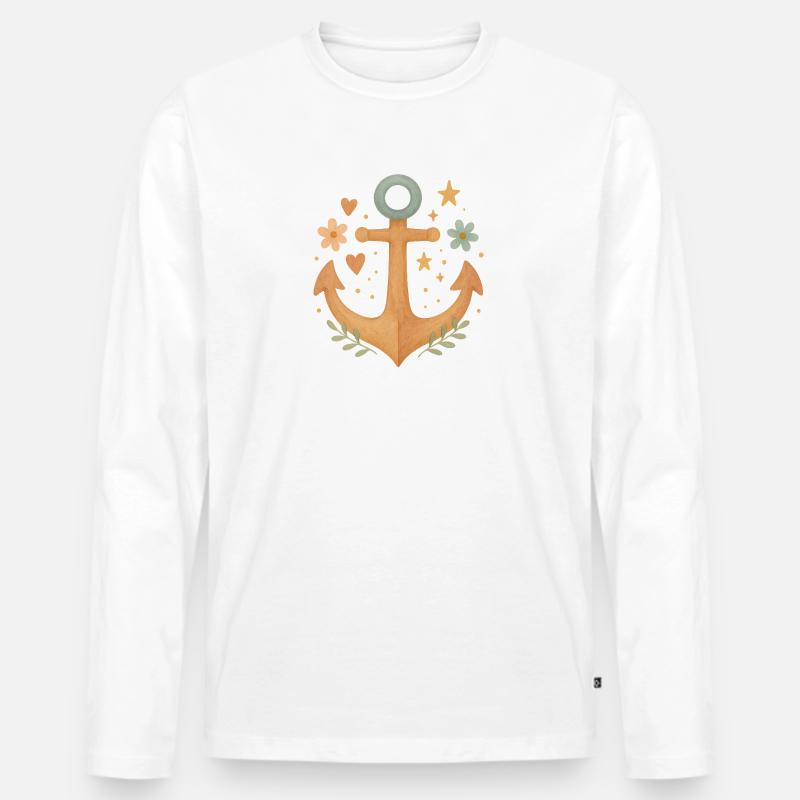 Boho Anker mit Blumen & Herzen Design - Männer Premium Bio Langarmshirt - Weiß