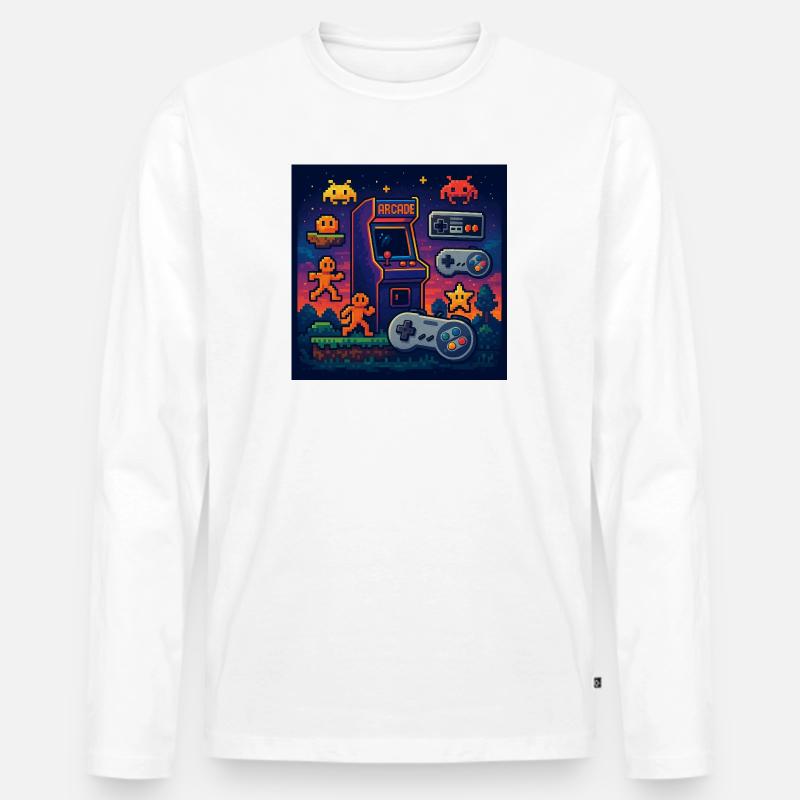 Retro-Pixel-Arcade-Gaming-Design - Männer Premium Bio Langarmshirt - Weiß
