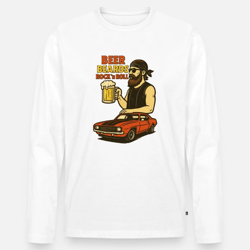 Beer Beard Rock n Roll Design - Männer Premium Bio Langarmshirt - Weiß
