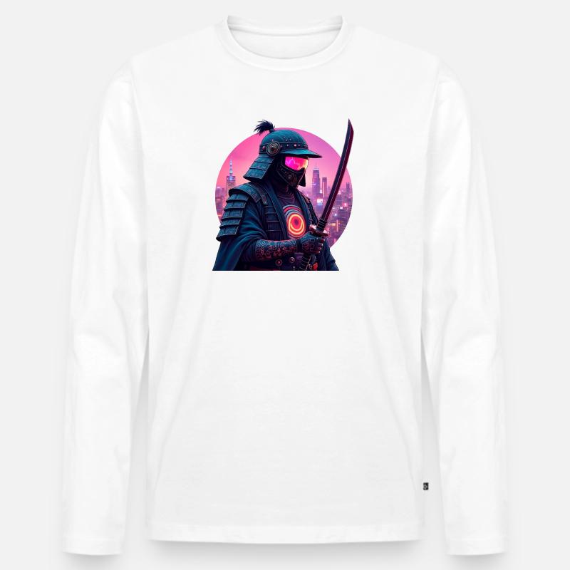 Cyber Samurai - Männer Premium Bio Langarmshirt - Weiß