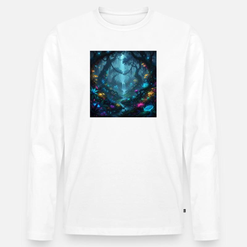 Leuchtender Zauberwald im Dunkeln - Männer Premium Bio Langarmshirt - Weiß