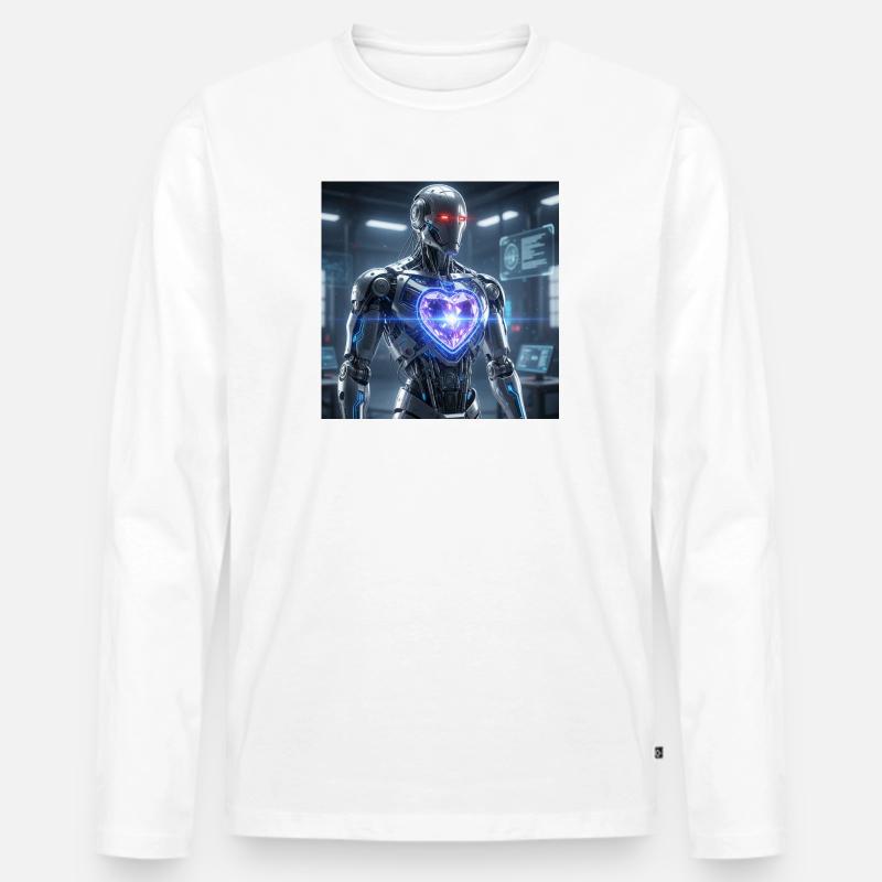 Futuristischer Roboter mit Lichteffekt - Männer Premium Bio Langarmshirt - Weiß