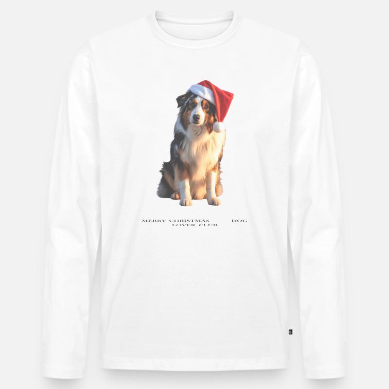 Boder Collie Weihnachts-Hund im Santa-Hut - Männer Premium Bio Langarmshirt - Weiß