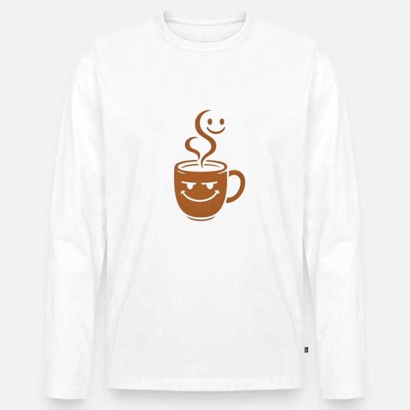 Fröhlicher Kaffeebecher mit Smileys - Männer Premium Bio Langarmshirt - Weiß