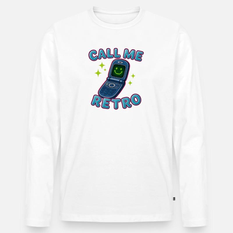 Retro Flip Phone Call Me Design - Männer Premium Bio Langarmshirt - Weiß