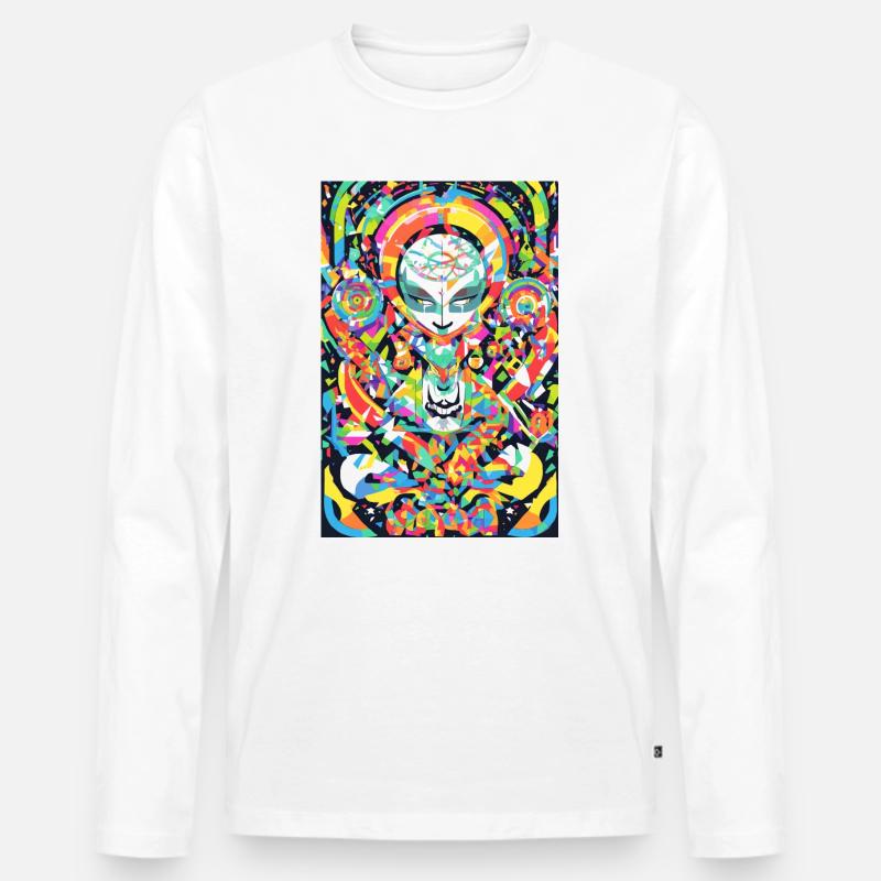 Psychedelisches Chakra & Katzenkunst - Männer Premium Bio Langarmshirt - Weiß