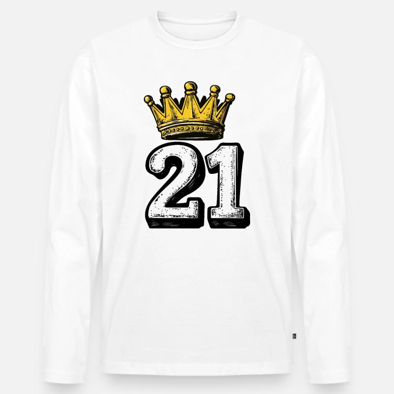 21 Zahl Krone - Männer Premium Bio Langarmshirt - Weiß