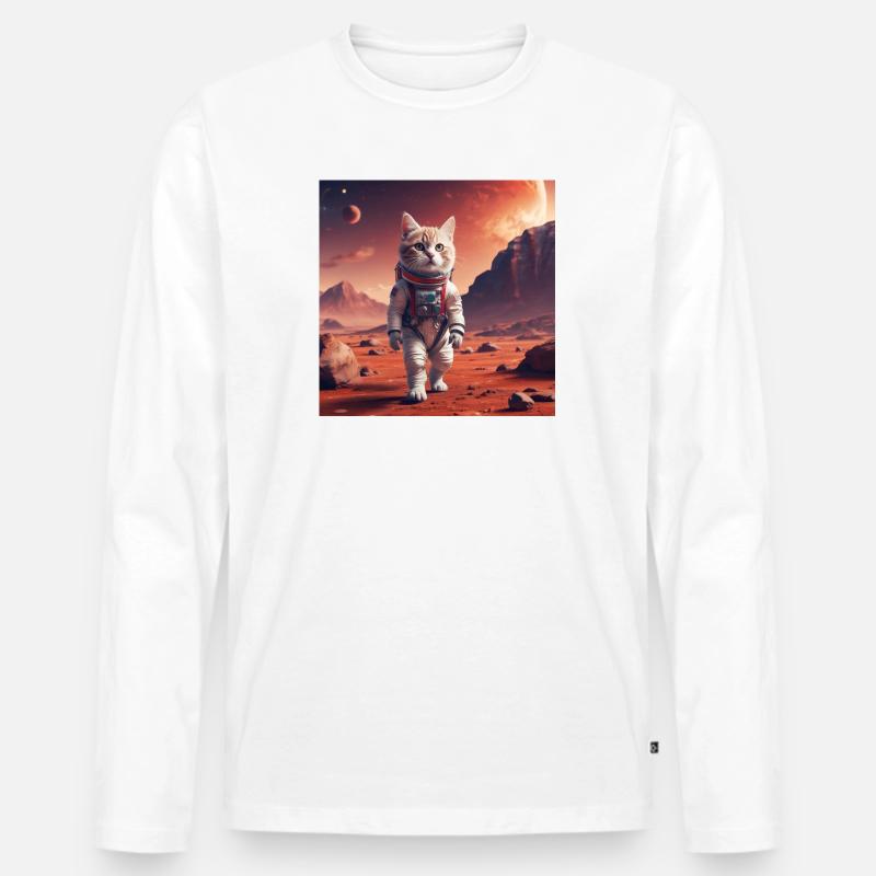 Katzenastronaut auf Mars - Männer Premium Bio Langarmshirt - Weiß