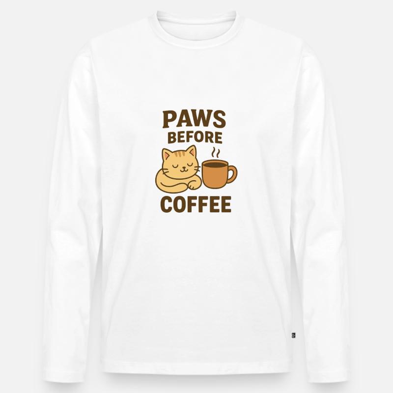 paws before coffee - Männer Premium Bio Langarmshirt - Weiß
