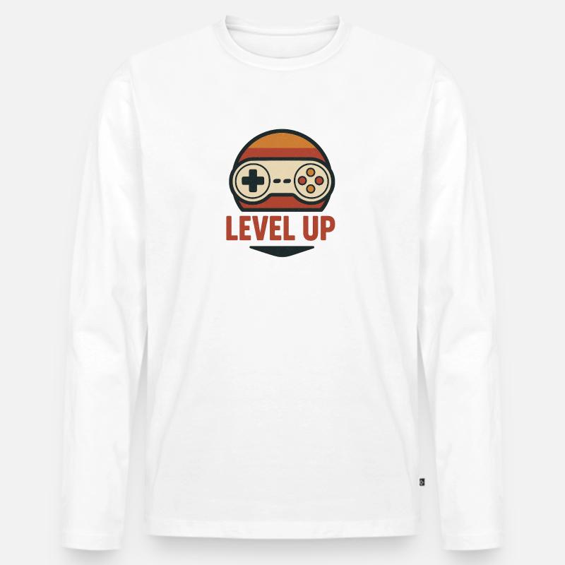Level Up Retro Controller Grafik - Männer Premium Bio Langarmshirt - Weiß