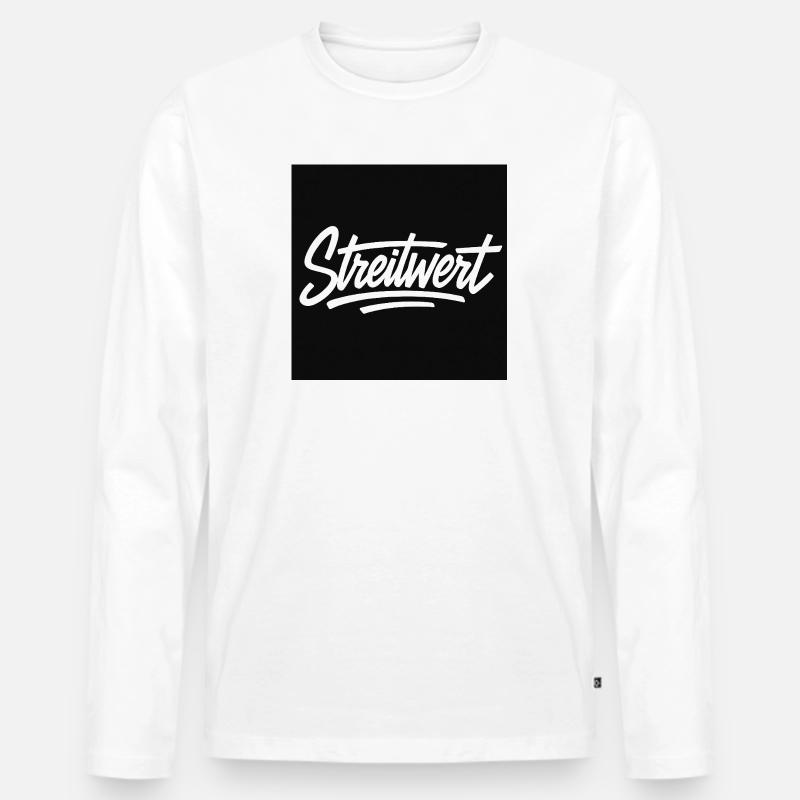 Streitwert Script Logo Schwarz - Männer Premium Bio Langarmshirt - Weiß