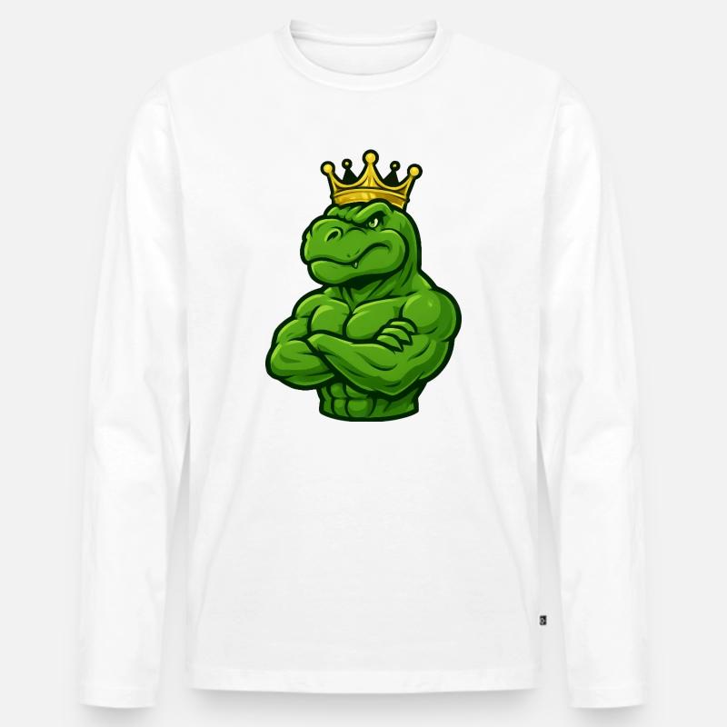 Starker T-Rex Dinosaurier mit Krone Selbstbewusst  - Männer Premium Bio Langarmshirt - Weiß