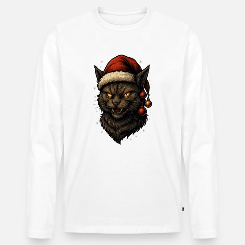 Schwarzer Weihnachtskater - Männer Premium Bio Langarmshirt - Weiß