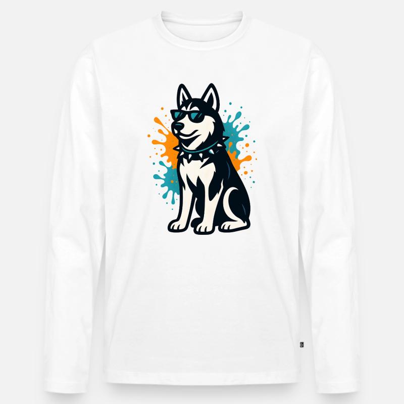 Siberian Husky im Spray-Graffiti mit Sonnenbrille - Männer Premium Bio Langarmshirt - Weiß