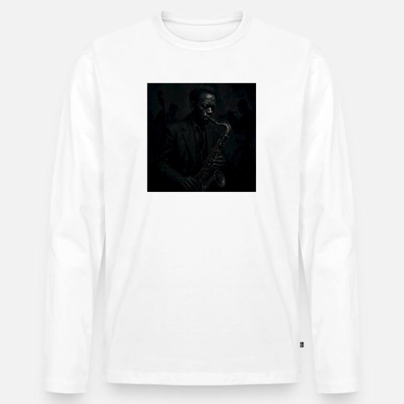 Deep Black Night Saxophon - Männer Premium Bio Langarmshirt - Weiß