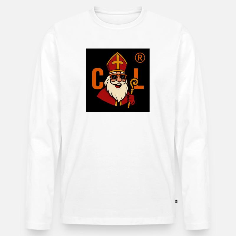 Sinterklaas mit Sonnenbrille - Männer Premium Bio Langarmshirt - Weiß
