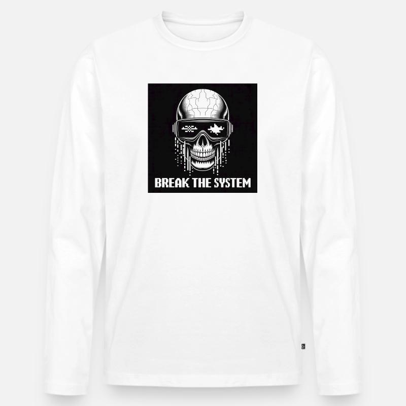 Cyberpunk Schädel zerstört das System - Männer Premium Bio Langarmshirt - Weiß
