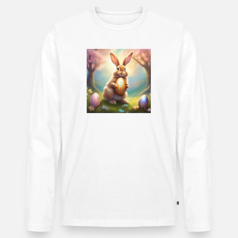 Frühlingshase mit Goldosterei - Männer Premium Bio Langarmshirt - Weiß
