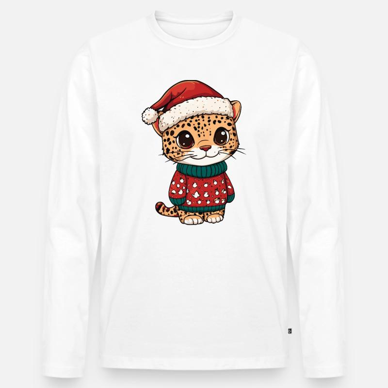 Leopard Weihnachten Xmas - Männer Premium Bio Langarmshirt - Weiß