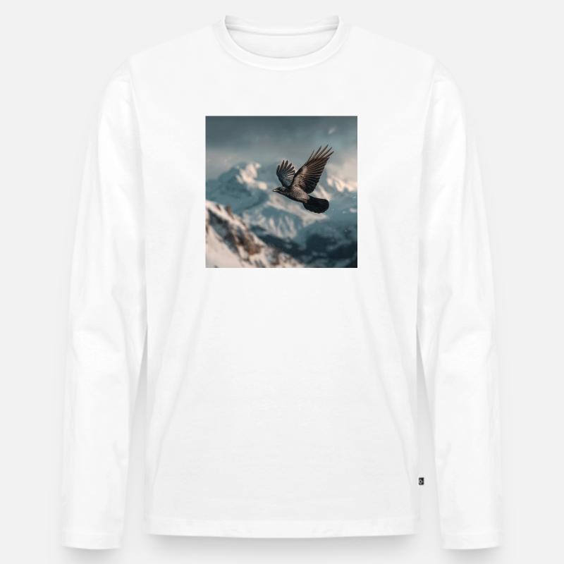 Rabe über den Schneegipfeln Alpenkrähe - Männer Premium Bio Langarmshirt - Weiß