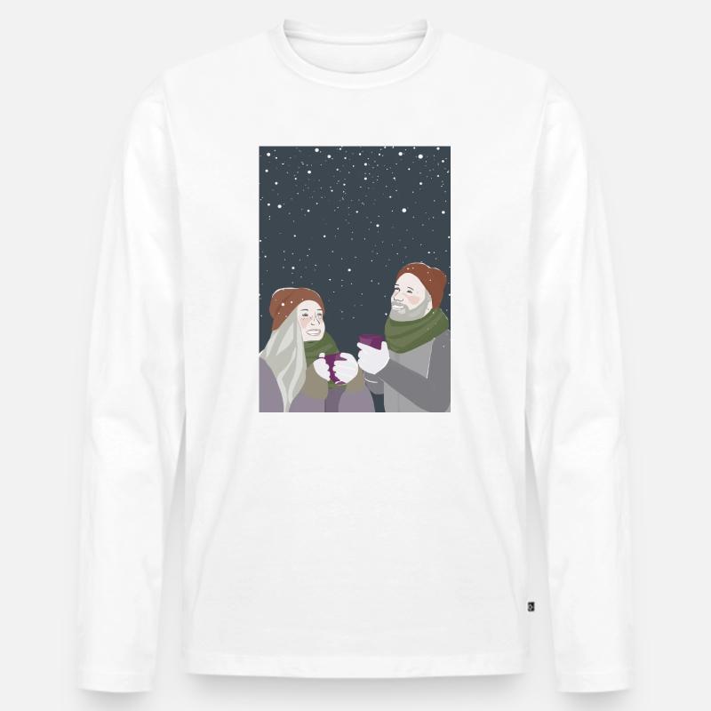 Freunde im Schnee - Männer Premium Bio Langarmshirt - Weiß