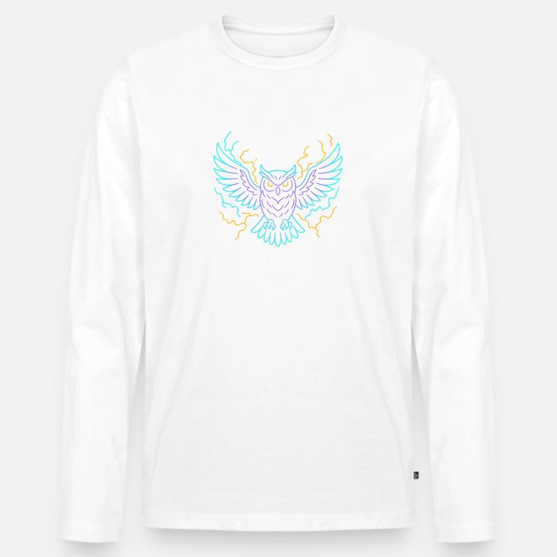 Neon-Eule mit Blitzen - Männer Premium Bio Langarmshirt - Weiß