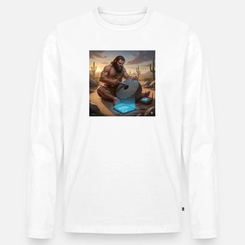 Caveman Tech Support – Das erste Tutorial - Männer Premium Bio Langarmshirt - Weiß
