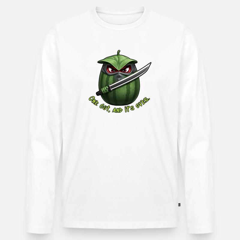Wassermelone Ninja: Ein Schnitt Ende - Männer Premium Bio Langarmshirt - Weiß