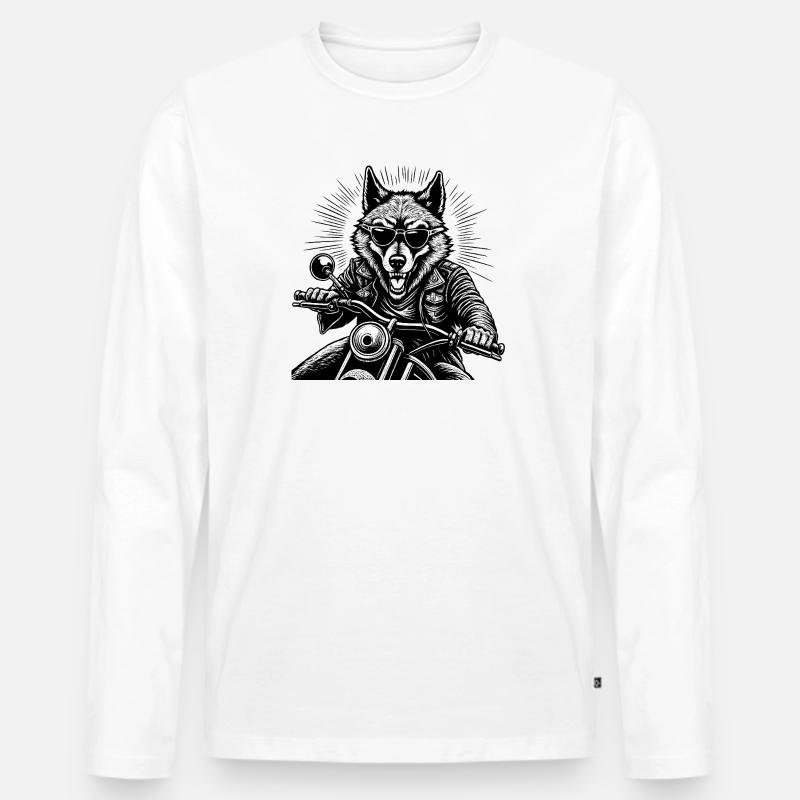 Wolf auf Motorrad Lederjacke Grafik - Männer Premium Bio Langarmshirt - Weiß