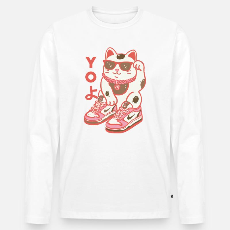 Sunny Cat Sneaker Squad - Männer Premium Bio Langarmshirt - Weiß