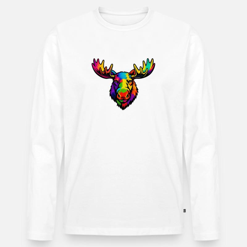 Der Kopf des Regenbogenelchs - Männer Premium Bio Langarmshirt - Weiß