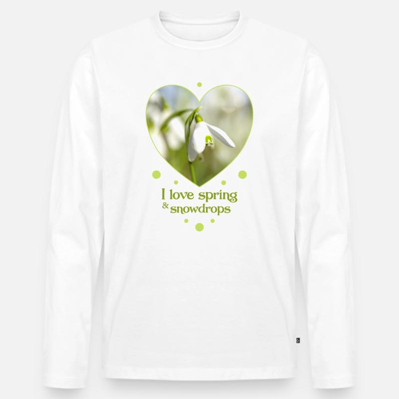 Herzdesign Schneeglöckchen Frühling i love spring - Männer Premium Bio Langarmshirt - Weiß