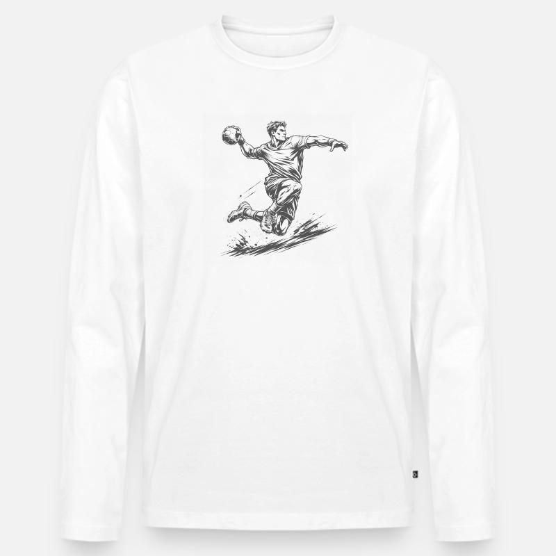 Dynamischer Handballer im Comic Stil - Männer Premium Bio Langarmshirt - Weiß
