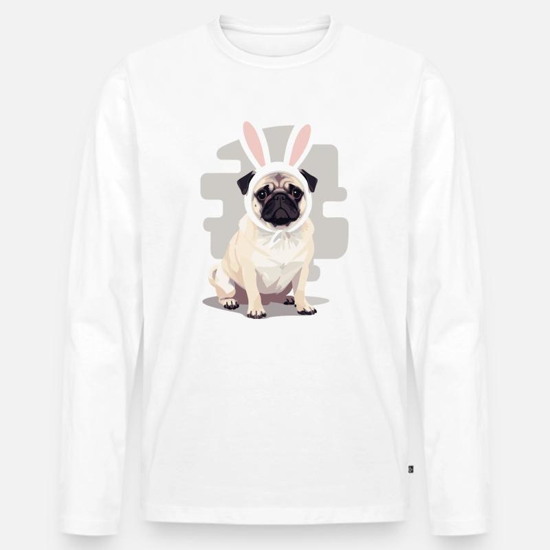 Mops Bunny - Männer Premium Bio Langarmshirt - Weiß