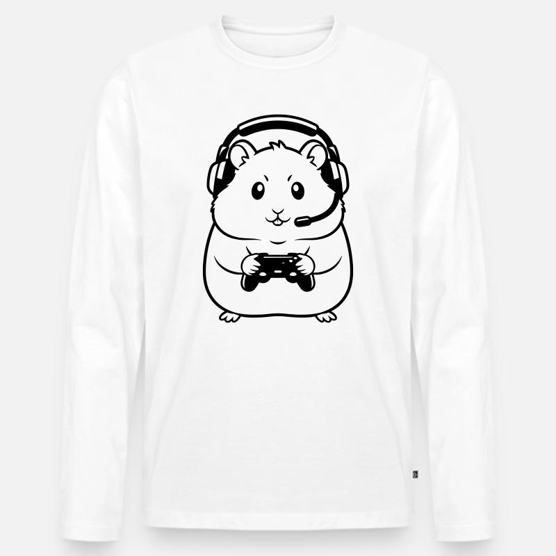 Gamer Hamster Controller Outline - Männer Premium Bio Langarmshirt - Weiß