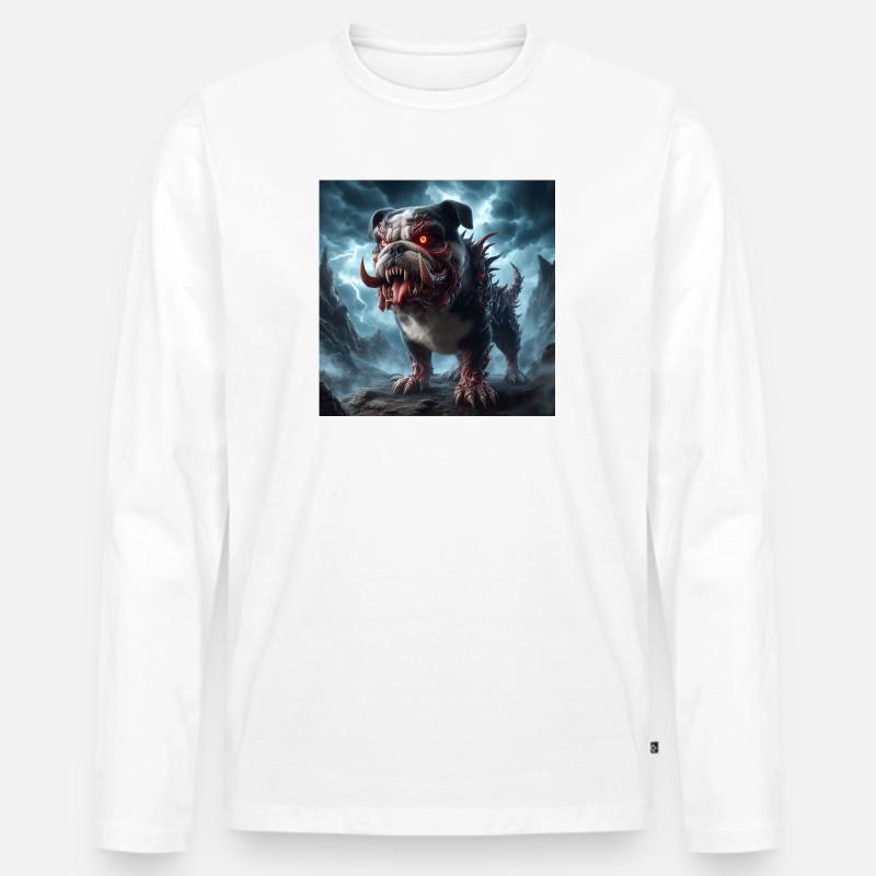Infernalischer Dämonenhund - Männer Premium Bio Langarmshirt - Weiß