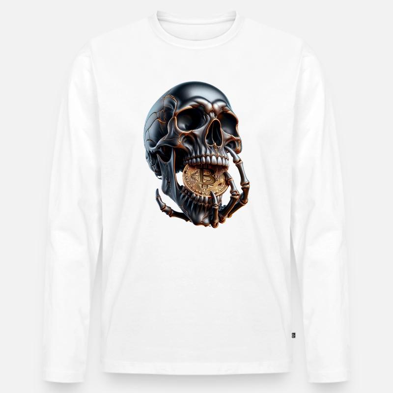 Bitcoin Skull Dark Crypto Design - Männer Premium Bio Langarmshirt - Weiß