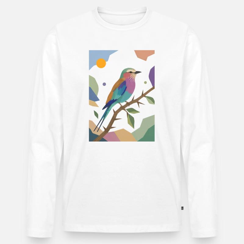 Bunter Vogel Fliederbrustwalze Design  - Männer Premium Bio Langarmshirt - Weiß