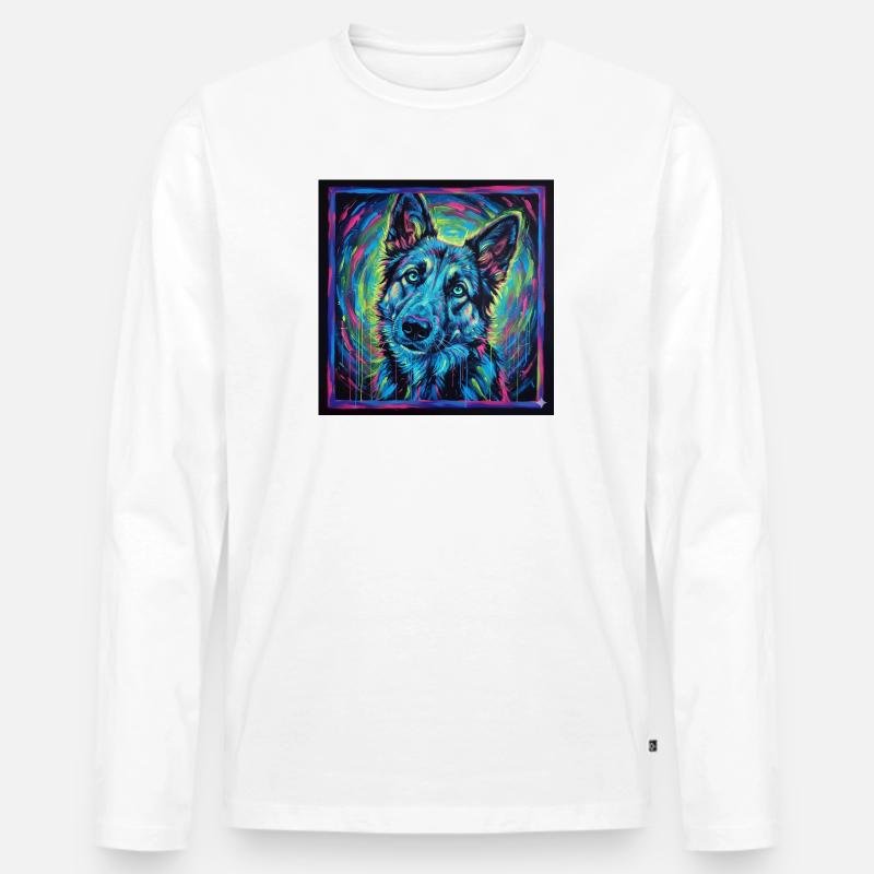 Neon-Wolfsblick - Männer Premium Bio Langarmshirt - Weiß