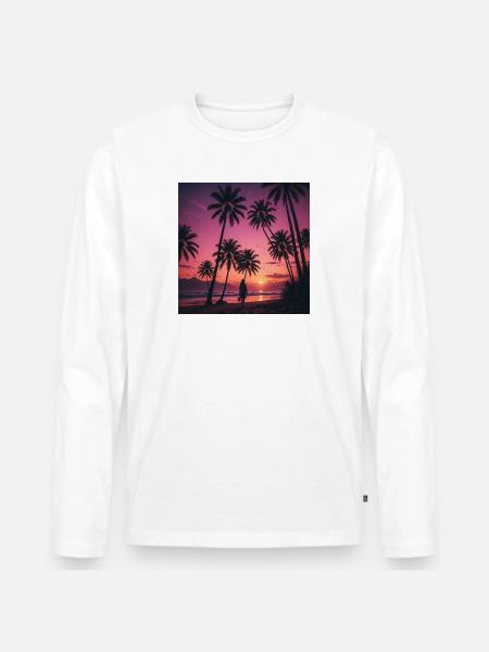 Sonnenuntergang am Palmenstrand - Männer Premium Bio Langarmshirt - Weiß