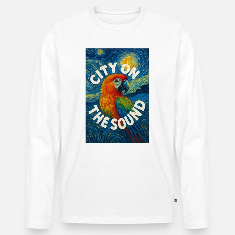 Vibrant_Macaw_Amidst_Swirling_Post-Impressionis - Männer Premium Bio Langarmshirt - Weiß