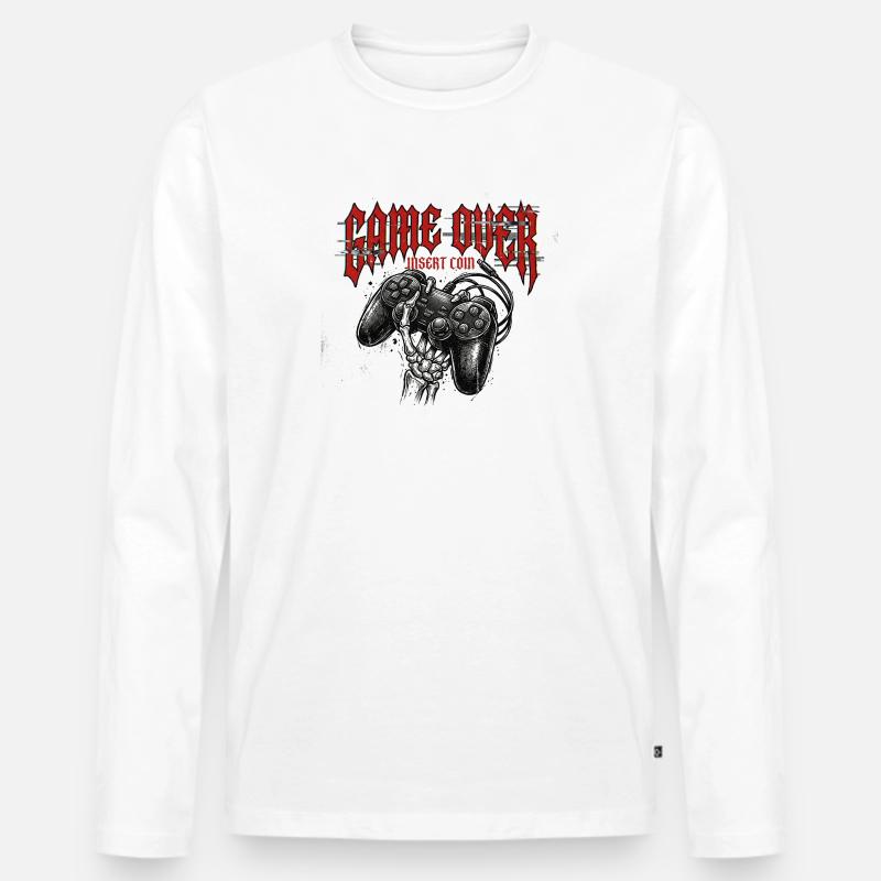 Game Over Retro Controller Grunge - Männer Premium Bio Langarmshirt - Weiß