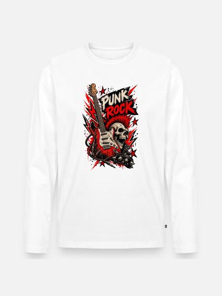 Punkrock-Totenkopf und Gitarre - Männer Premium Bio Langarmshirt - Weiß