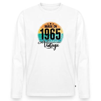 Millésime Fabriqué en 1965 Année de naissance 1965 Anniversaire - T-shirt manches longues Premium bio Homme - blanc - Devant - Nico (187cm)
