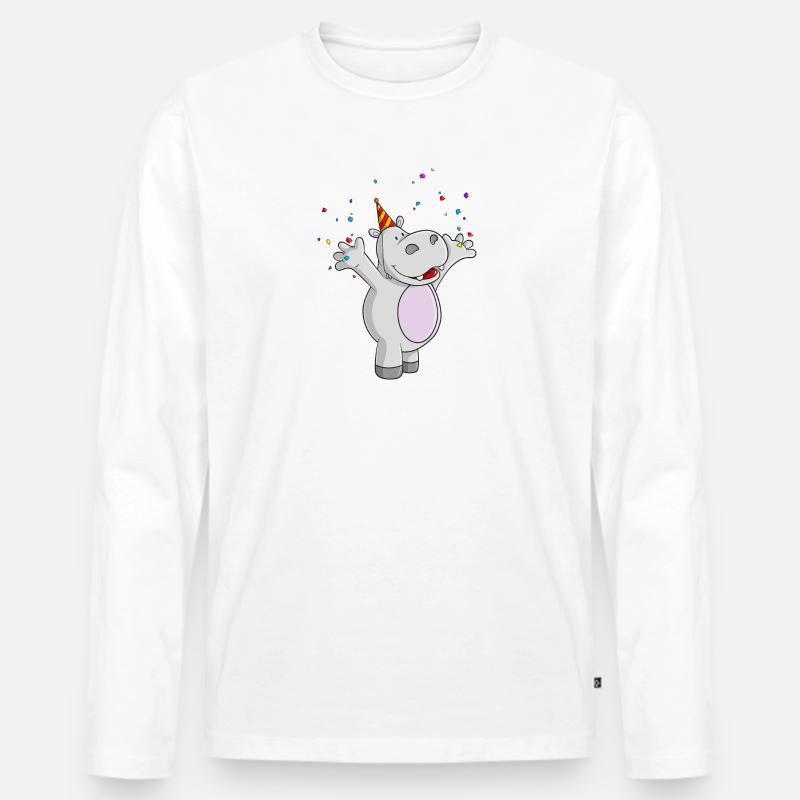 Party Nilpferd Comic - Männer Premium Bio Langarmshirt - Weiß