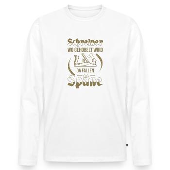 Schreiner Herren TShirt Wo gehobelt wird - Männer Premium Bio Langarmshirt - Weiß - Vorne - Nico (187cm)