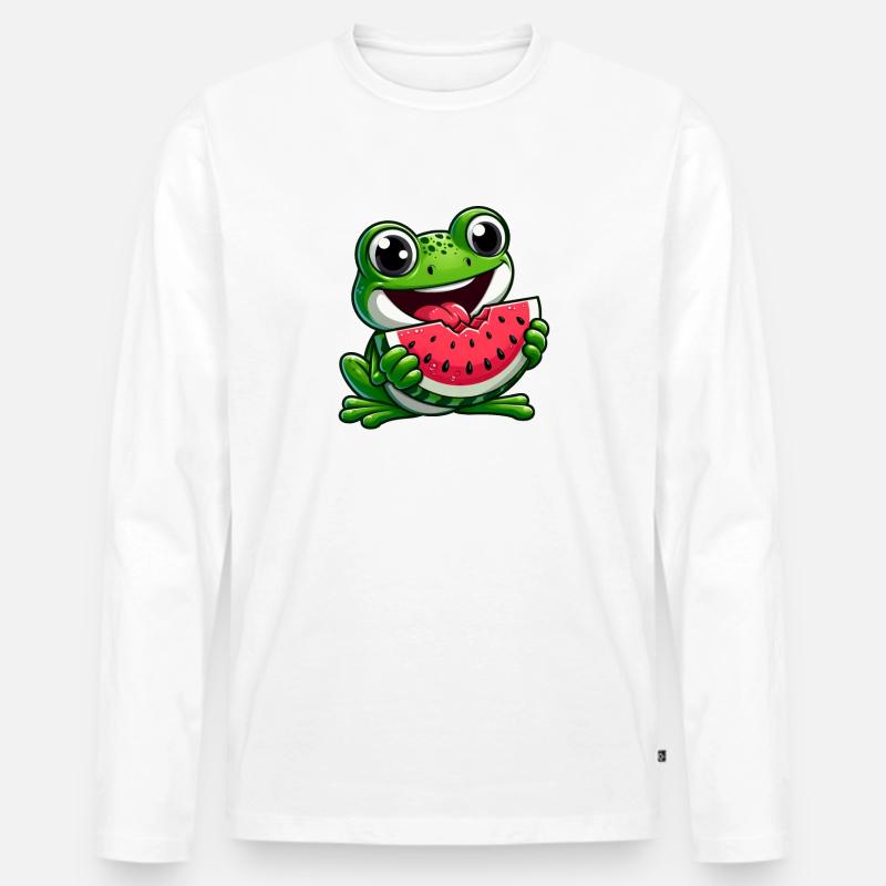 Frosch Mit Wassermelone Fruchtig Lustig - Männer Premium Bio Langarmshirt - undefined