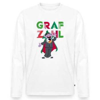 Sesamstraße Graf Zahl - Männer Premium Bio Langarmshirt - Weiß - Vorne - Nico (187cm)