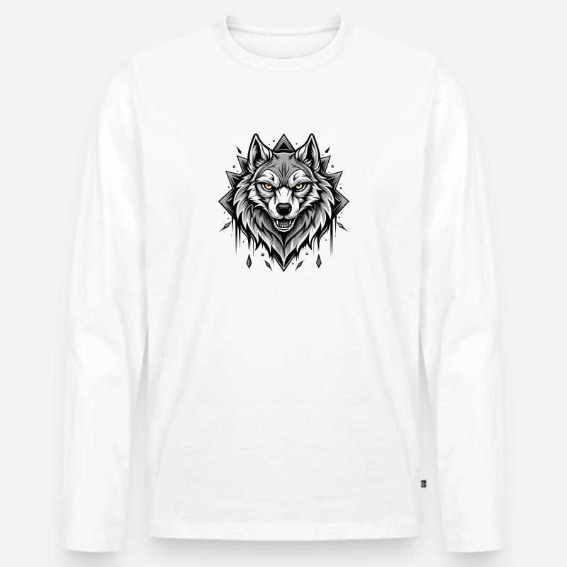 wolf black and wihte - Männer Premium Bio Langarmshirt - Weiß