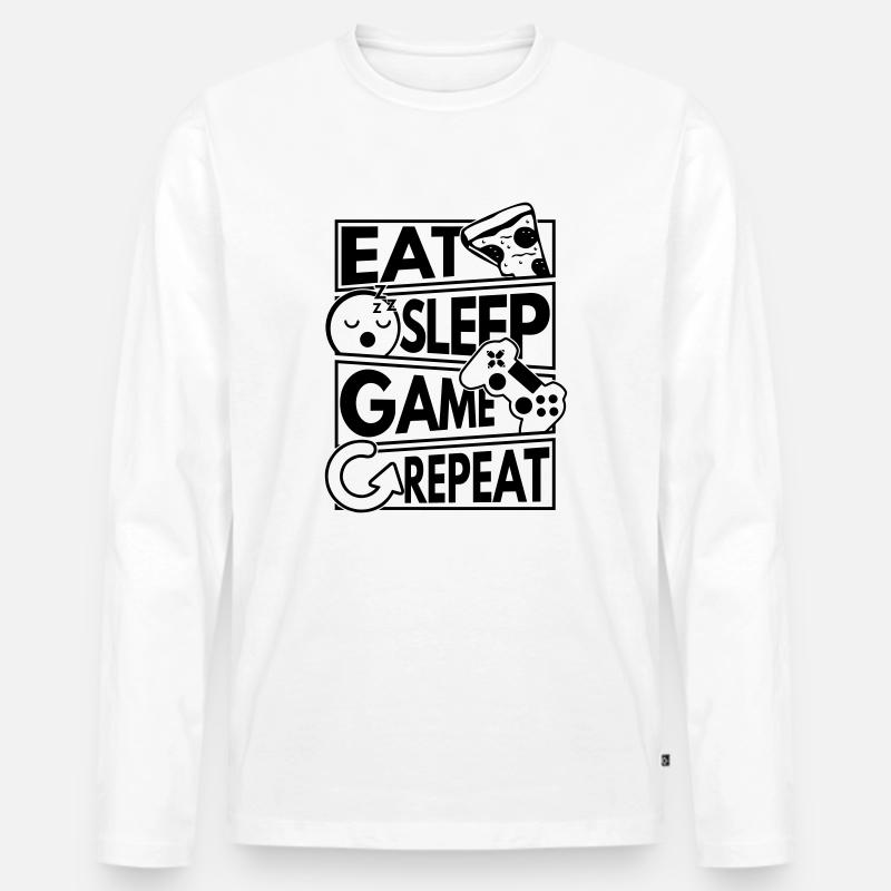 Eat sleep game repeat - Männer Premium Bio Langarmshirt - Weiß